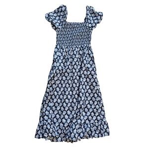 J.Crew Blue Meadow Floral Smocked Midi Dress Flutter Sleeve Square Neck XS
